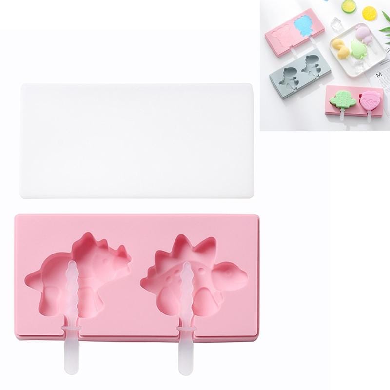 3 PCS Homemade Handmade DIY Cartoon Fruit with Lid Silicone Ice Cream Mold Making Ice Tray, Style:Dinosaur World (Pink)