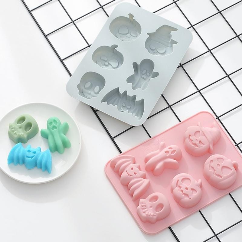 4 PCS Silicone Halloween Cake Mold 6 Hole Baking Mold DIY Ice Mould (Blue)