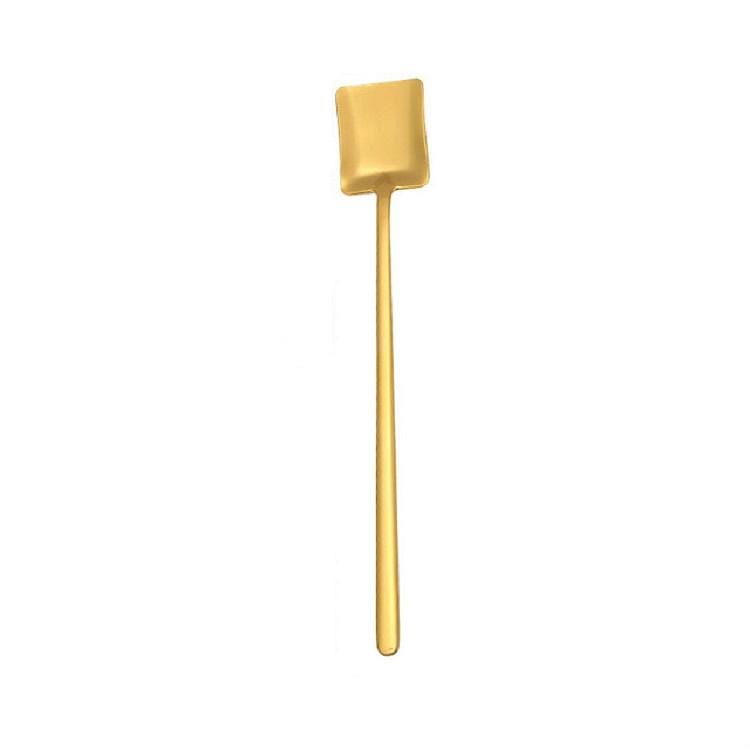2 PCS Stainless Steel Spoon Creative Coffee Spoon Bar Ice Spoon Gold Plated Long Stirring Spoon, Style:Square Spoon, Color:Gold