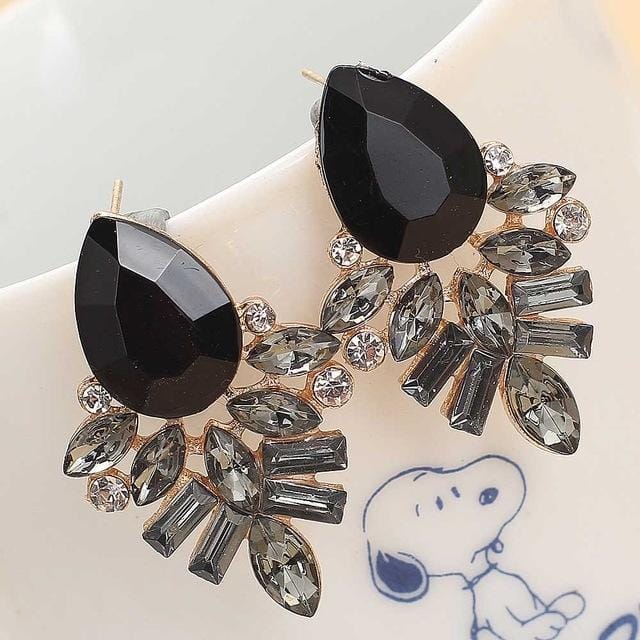 Fashion Jewelry Earrings Handmade Rhinestone Sweet Stud Crystal Dangle Earrings (Black)