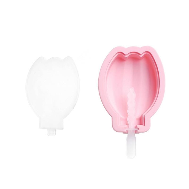 4 PCS DIY Cute Fruit Silicone Ice Cream Mold with Lid Homemade Handmade Popsicle Mold Making Ice Tray, Style:Banana (Pink)
