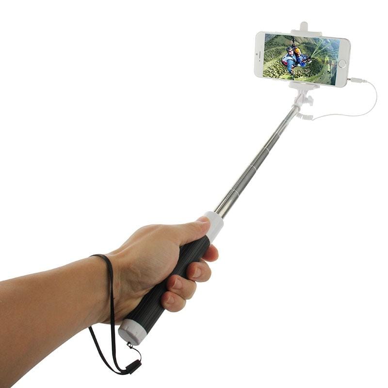 Multifunction Wire Controlled Selfie Stick Monopod Extendable Handheld Holder for IOS & Android Phone, Max Length: 80.5cm (Magenta)
