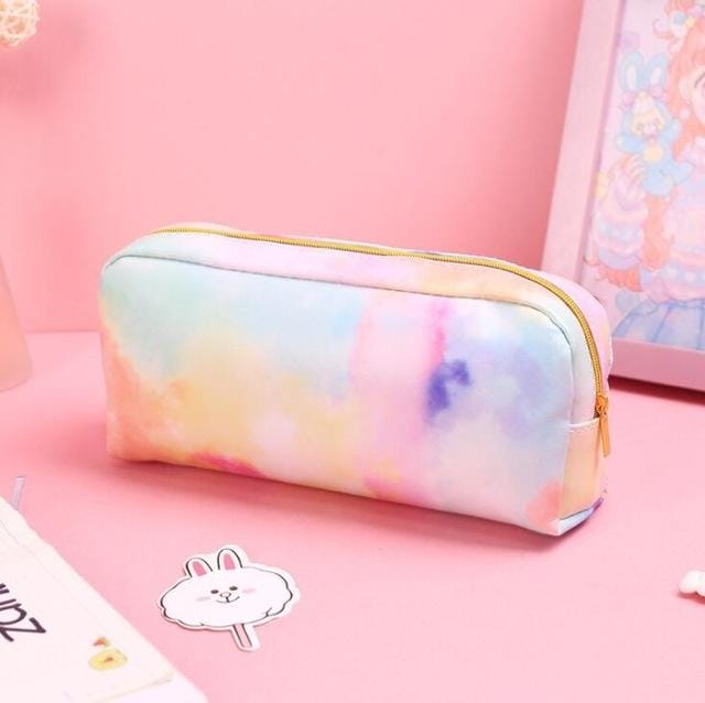 2 PCS Colorful Rainbow PU Pencil Case Stationery Storage Bag School Supplies 19.5x9cm