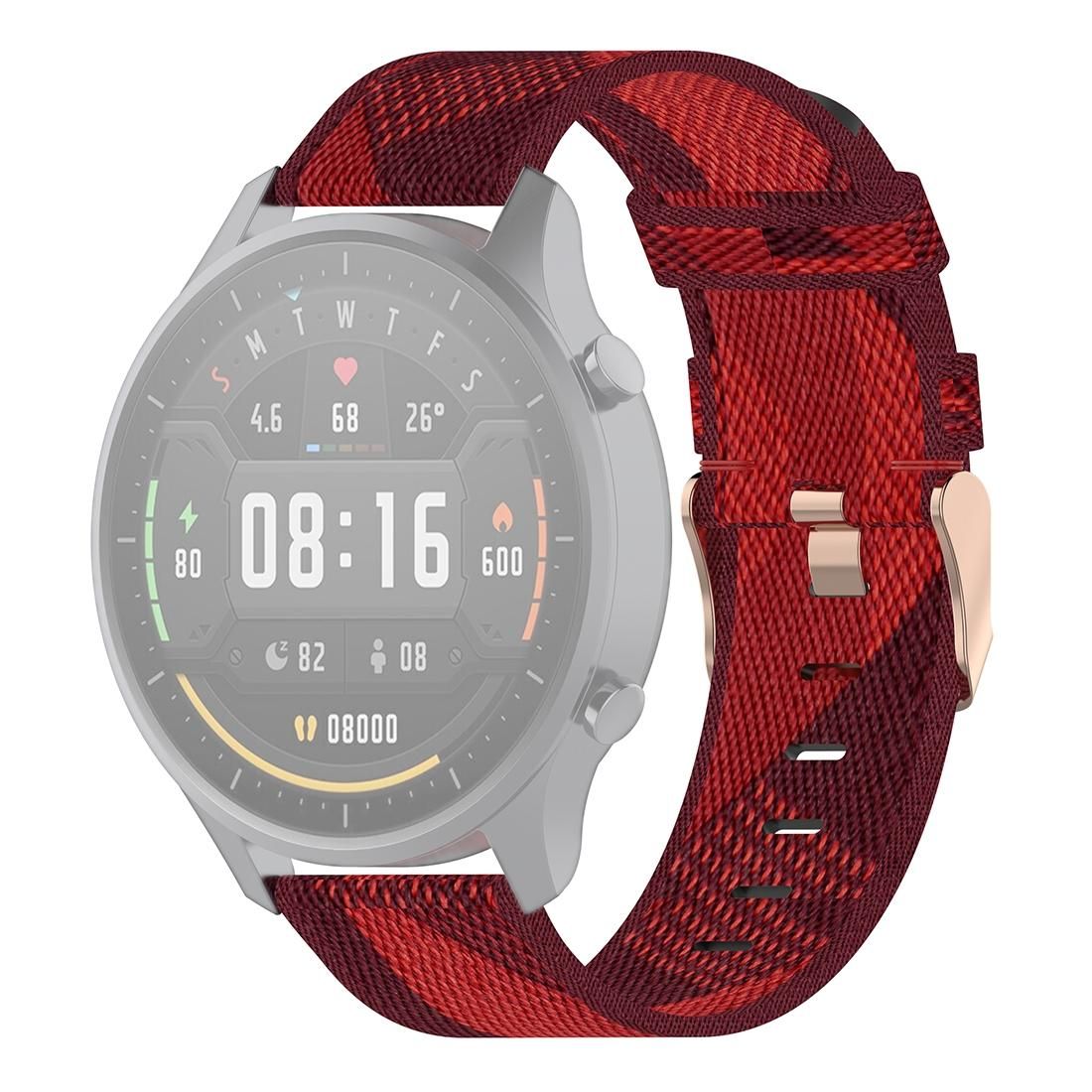 22mm Stripe Weave Nylon Wrist Strap Watch Band for Xiaomi Mi Watch Color, Garmin Vivoactive 4 (Red)