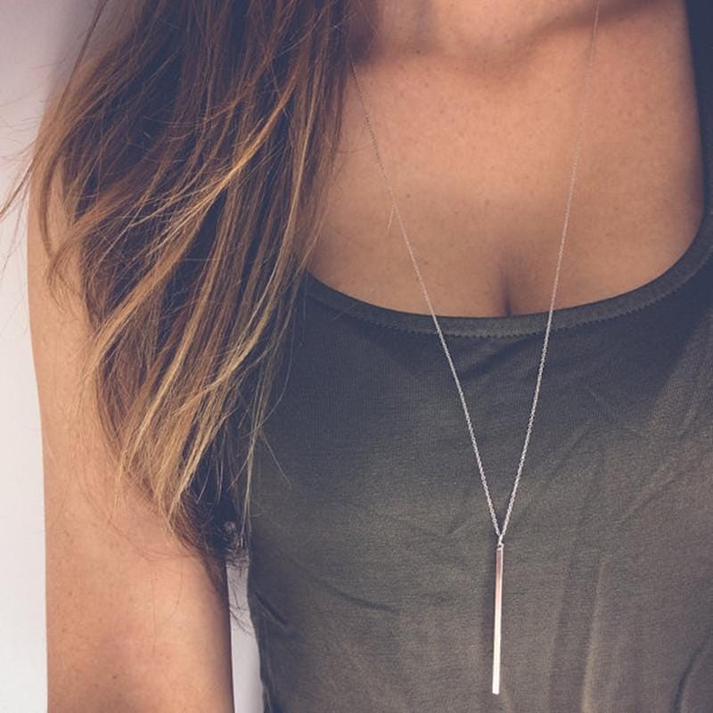 Simple Long Stick Pendant Necklaces Metal Long Chain Necklace (Silver)