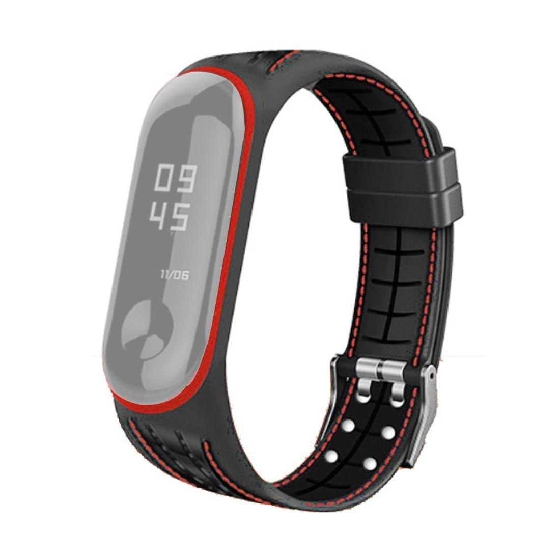 For Xiaomi Mi Band 4 / 3 Silicone Two-color Thread Replacement Strap Watchband, Style:Single Bead Texture (Red)