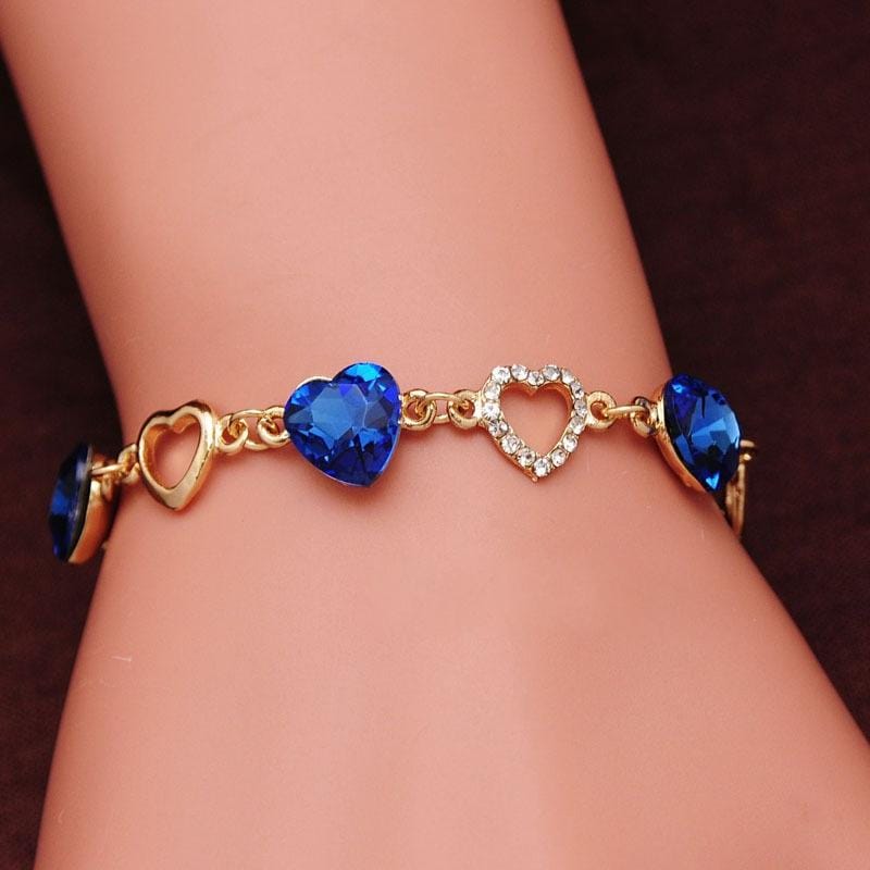 Romantic Heart Crystal Charm Bracelets for Women (Blue)