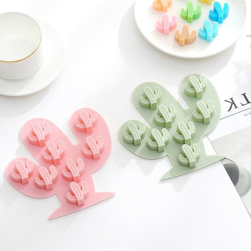 6 PCS Cactus Shape Silicone Ice Tray Mold Handmade DIY Cake Chocolate Baking Mold (Blue)