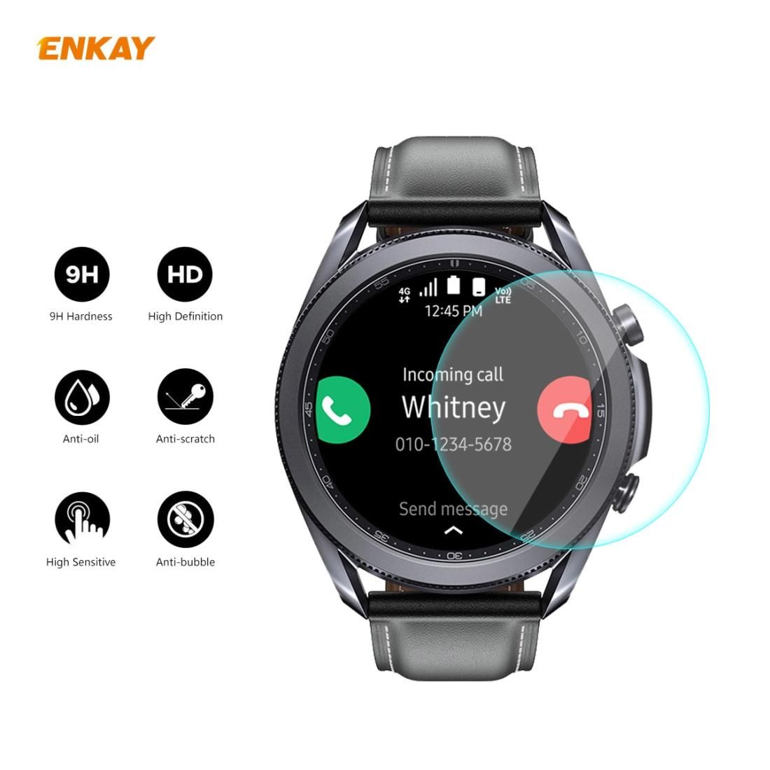 For Samsung Galaxy Watch 3 45mm 2 PCS ENKAY Hat-Prince 0.2mm 9H 2.15D Curved Edge Tempered Glass Screen Protector Watch Film