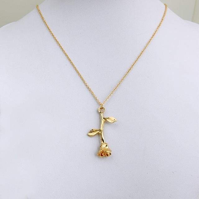 Rose Pendant Necklace Cute Flower Plant Clavicular Chain Jewelry Necklace (Gold)