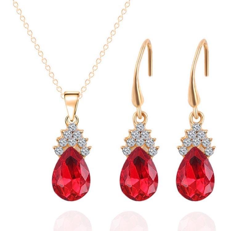 Fashion Diamond Ladies Crystal Zircon Drop Necklace Earring Set (White)