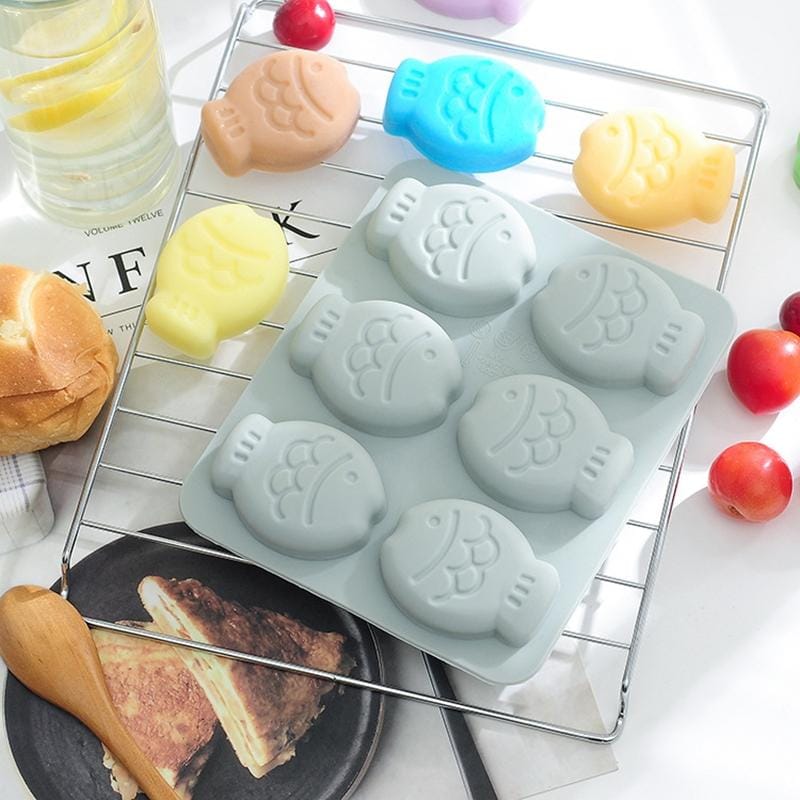 6 PCS DIY Baking Pan 6 with Cartoon Fish Shape Cake Ice Cream Mold Household Silicone Baking Tools (Blue)