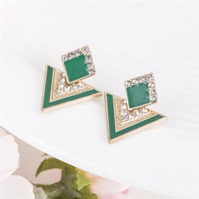 Fashion Rhinestone Geometric Drop Triangle Earrings (Green)