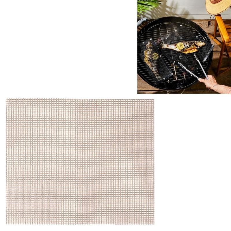 3 PCS Non-Stick Grid Sheet Teflon Barbecue Mat Grill Grid Mat, Size:36x42 cm (Brown)