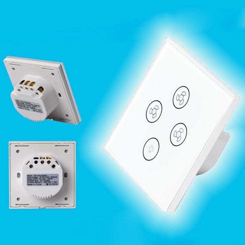 Multi-function Wifi Fan Light Smart Touch Panel Switch, EU Plug (White)