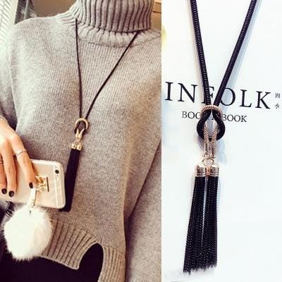 Female Pendant Necklace Tassel Long Winter Sweater Chain Necklace