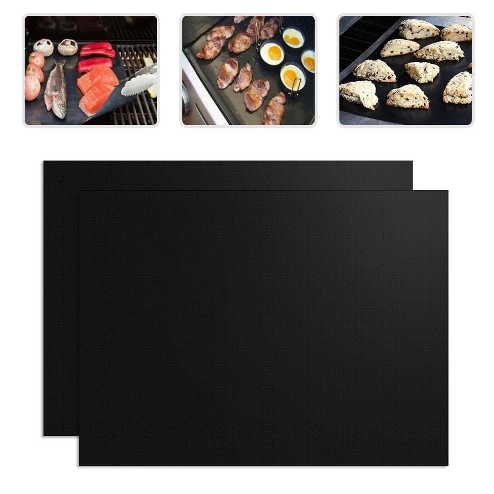 2 PCS 0.2mm Thick Barbecue Grill Mat Non-Stick BBQ Grill Mats, Size:40x33CM (Black)