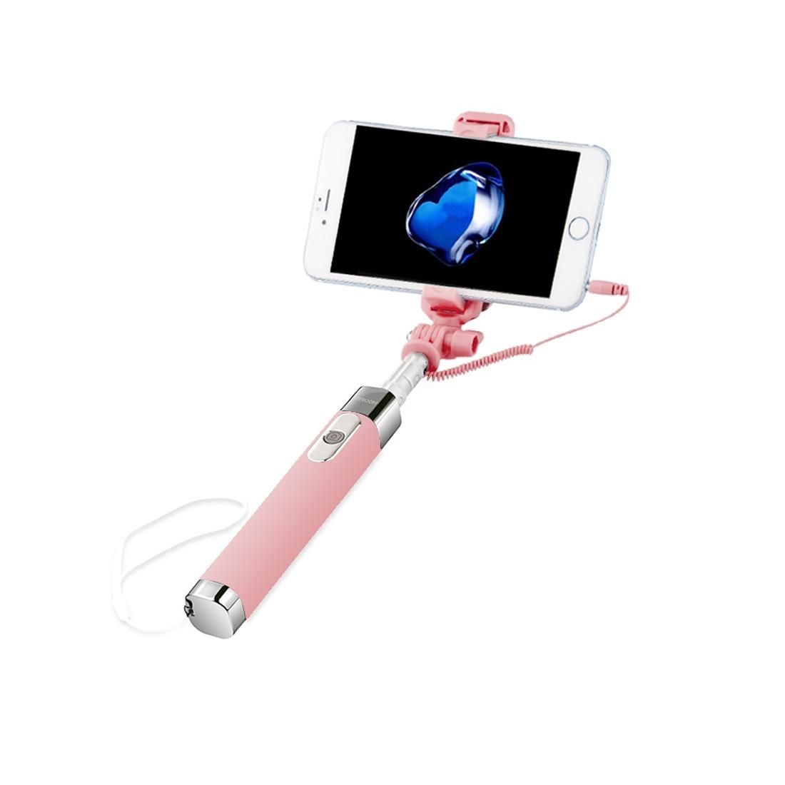 JOYROOM ZB09 Aluminium Alloy Wired Controlled Selfie Stick Monopod Extendable Handheld Holder with Mirror, Length: 76cm, for iPhone, Samsung, HTC, LG, Sony, Huawei, Lenovo, Xiaomi and other Smartphones (Pink)