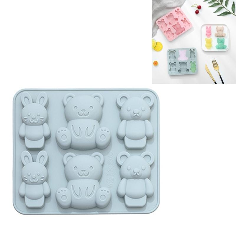 6 PCS Cute Cartoon Animal Shape Silicone Chocolate Mold Baking Cake Mold Ice Tray (Blue)