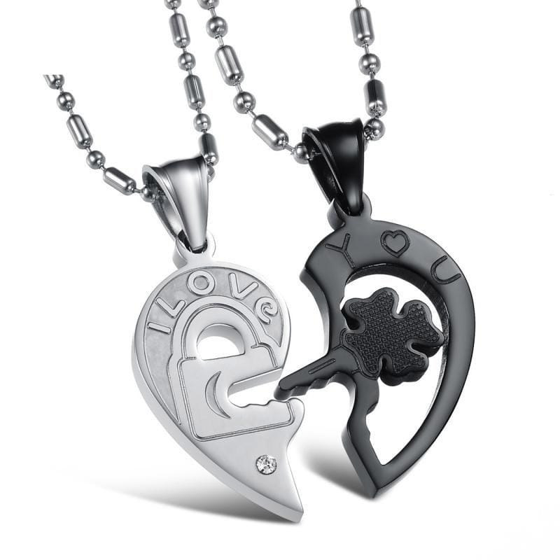 OPK Heart and Heart Black and White Puzzle Couple Necklace Pendant without Chain