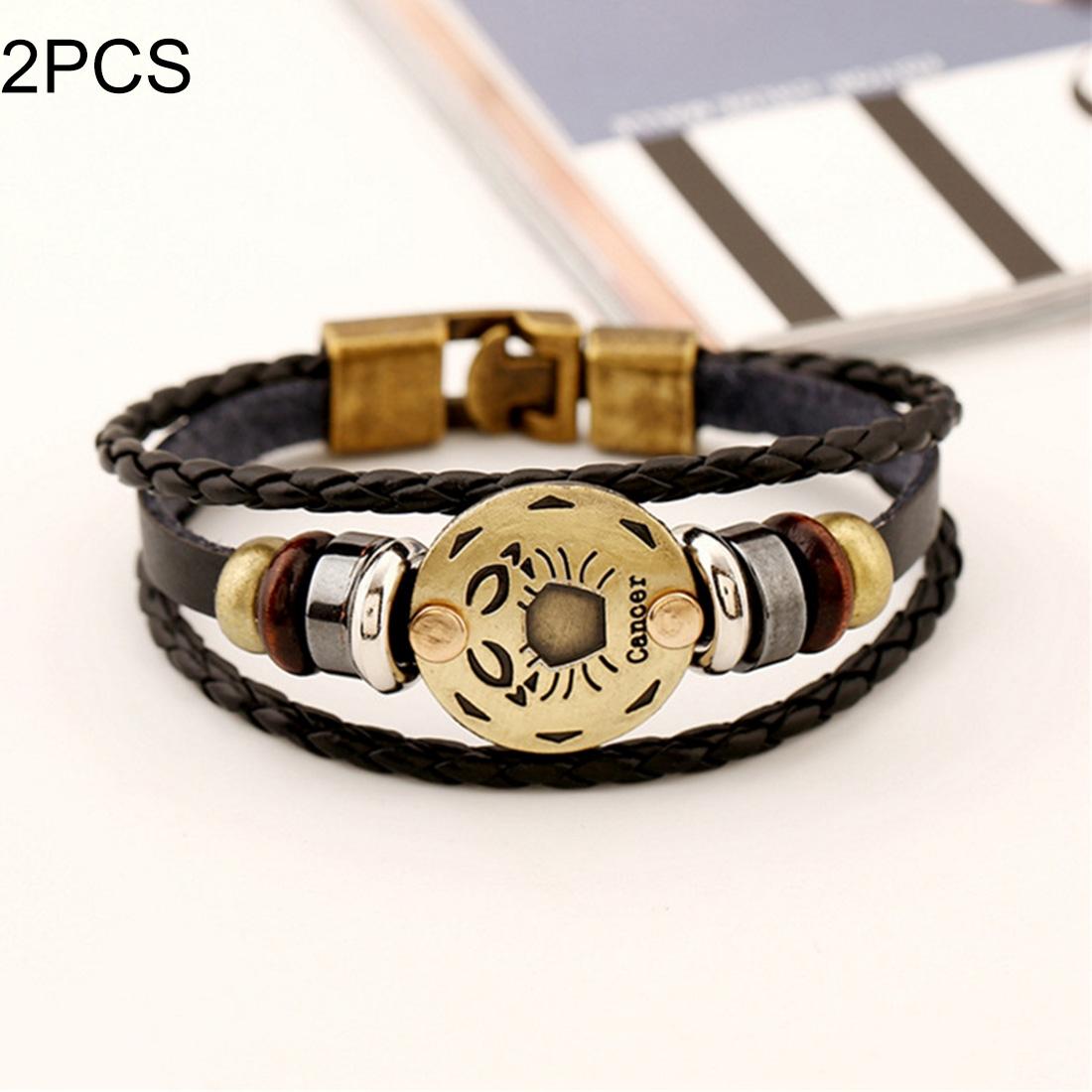 2 PCS Couple Lovers Jewelry Leather Braided Pisces Constellation Detail Hand Chain Bracelet, Size: 21*1.2cm (Style8)