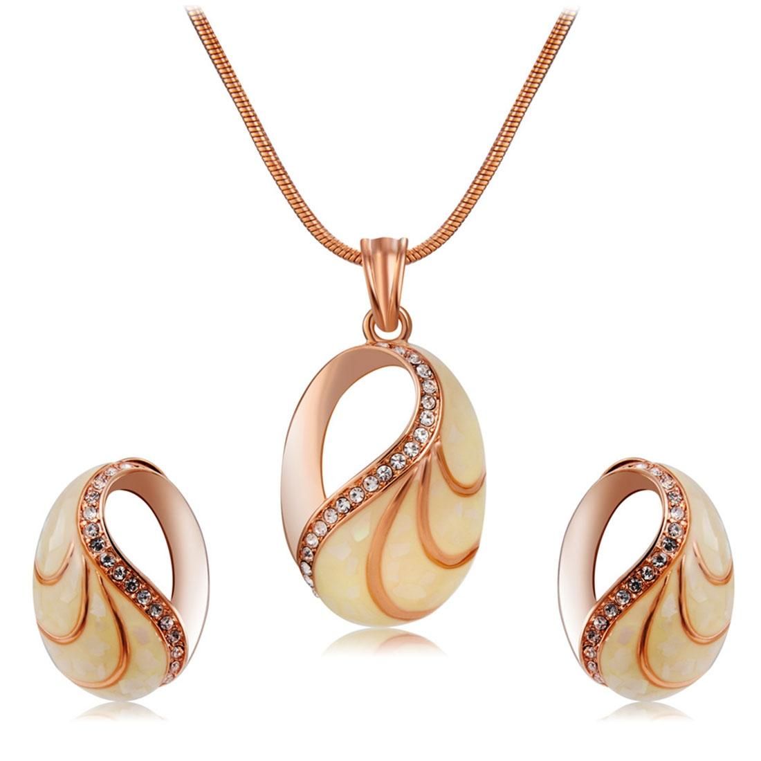 Snail Shell Style Crystal Necklace Earrings Set for Female, Chain Length: 50cm