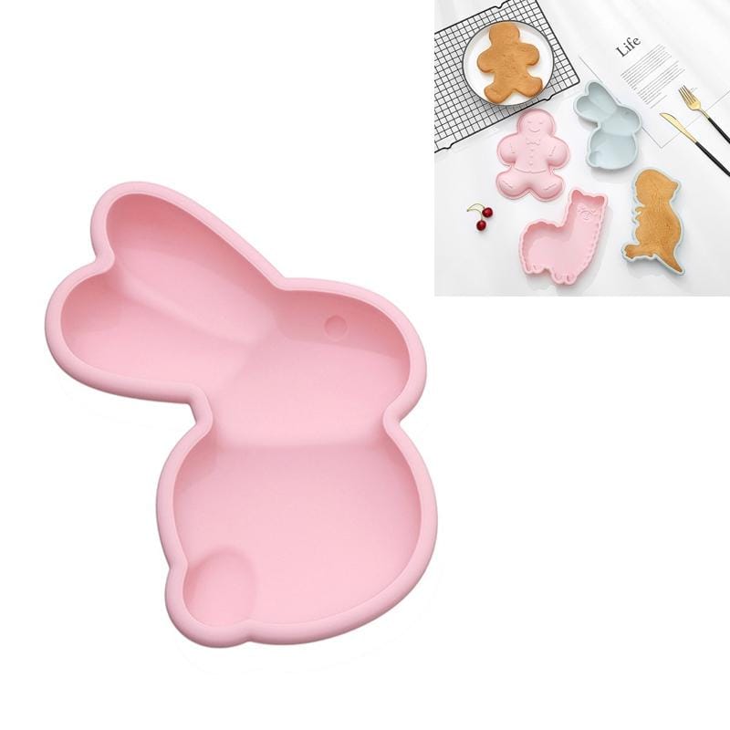 6 PCS Cartoon Animal Shape Silicone Non-cut high Temperature Baking Cake Mold, Style:Rabbit (Pink)