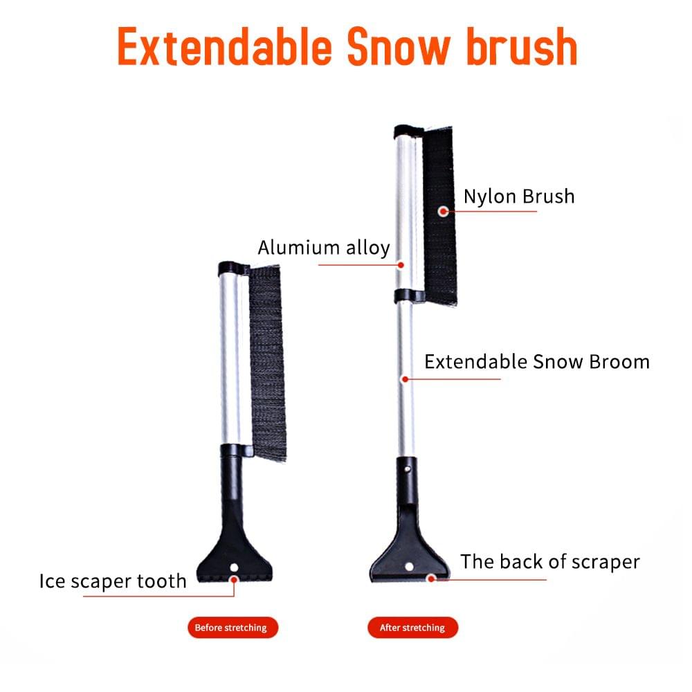 Car Snow Brush with Integrated Ice Scraper and Squeegee Head