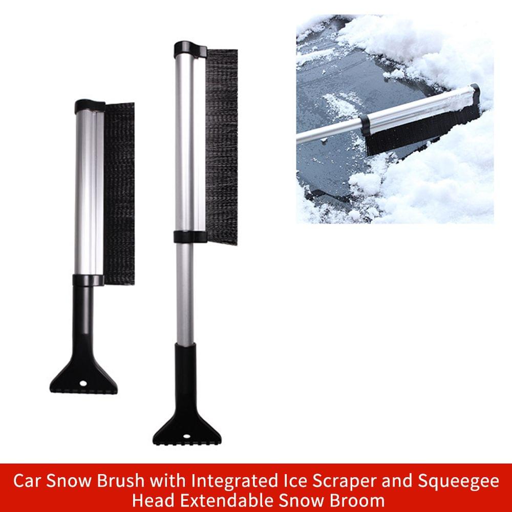 Car Snow Brush with Integrated Ice Scraper and Squeegee Head