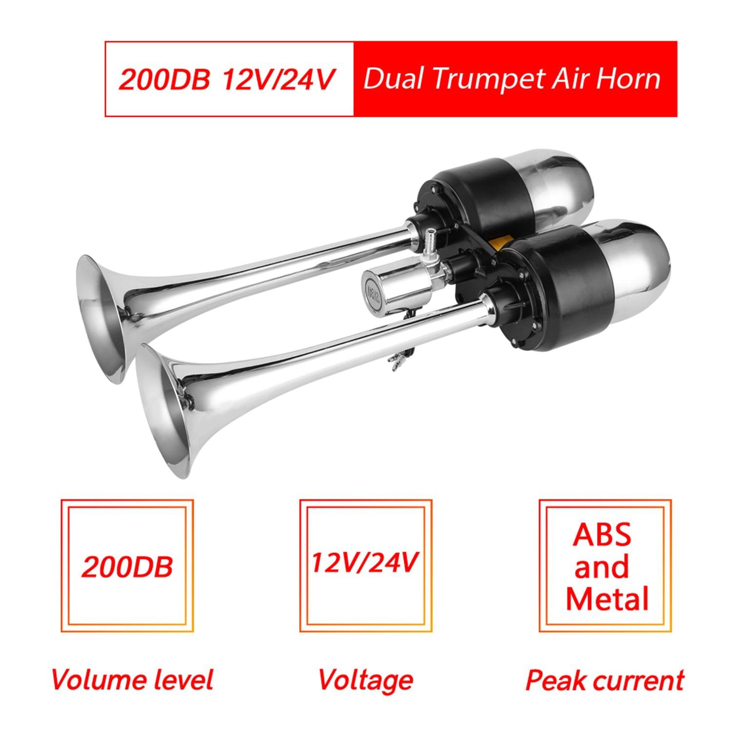 Dual Trumpet Air Horn 200DB Universal Trumpet Truck Dual Air