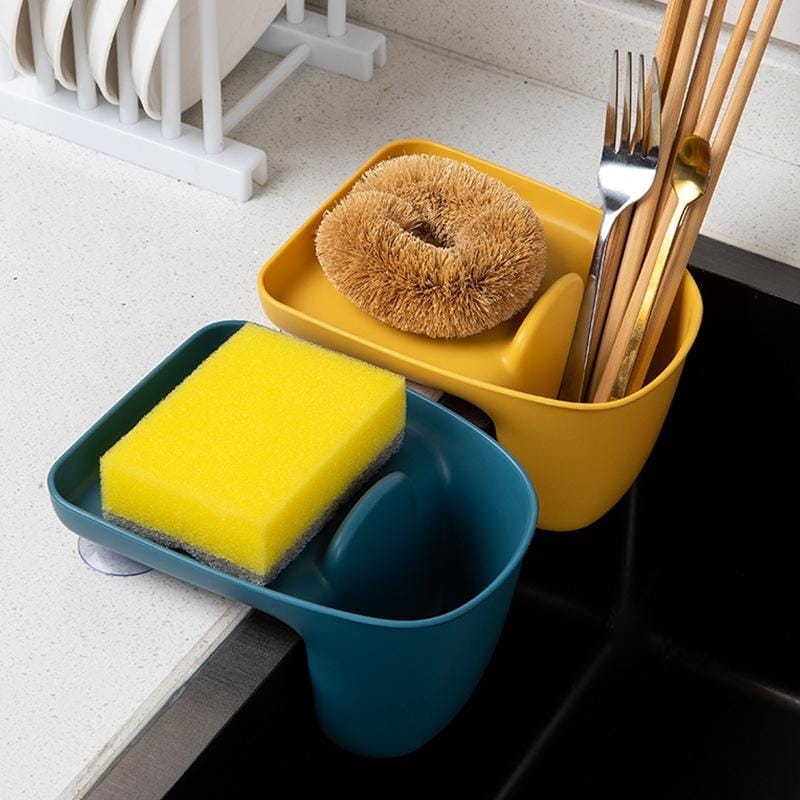 5 PCS Kitchen Sink Drain Storage Basket Suction Cup Shelf Kitchen Supplies (Light Yellow)