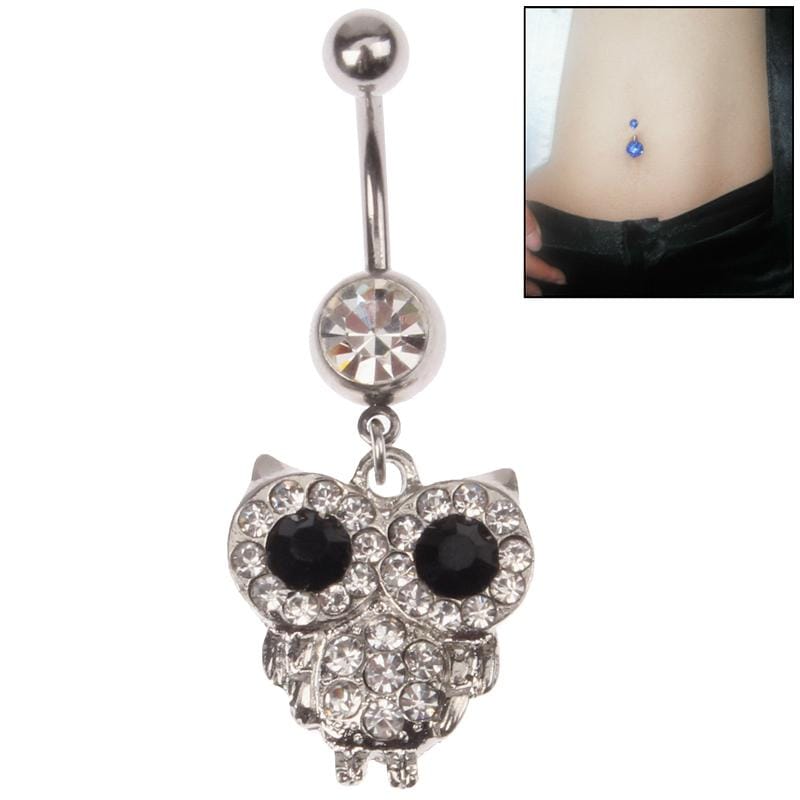 Stylish Owl Style Rhinestones Belly Button Ring Jewelry for Girl (White)