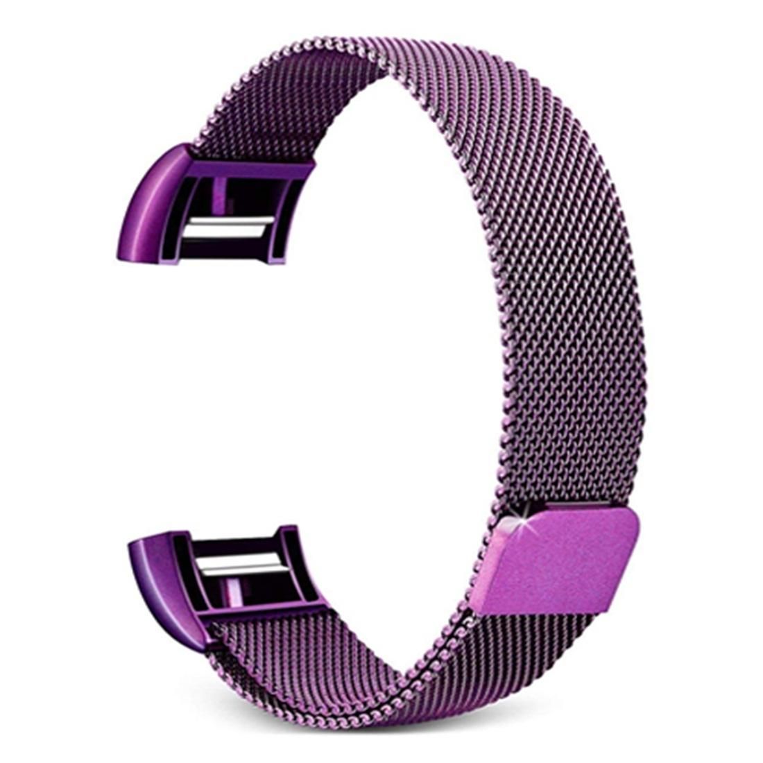 Smart Watch Stainless Steel Wrist Strap Watchband for FITBIT Charge 2, Size: L (Purple)