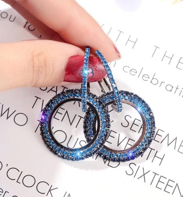 925 Silver Needle Diamond Geometric Circle Earrings (blue)