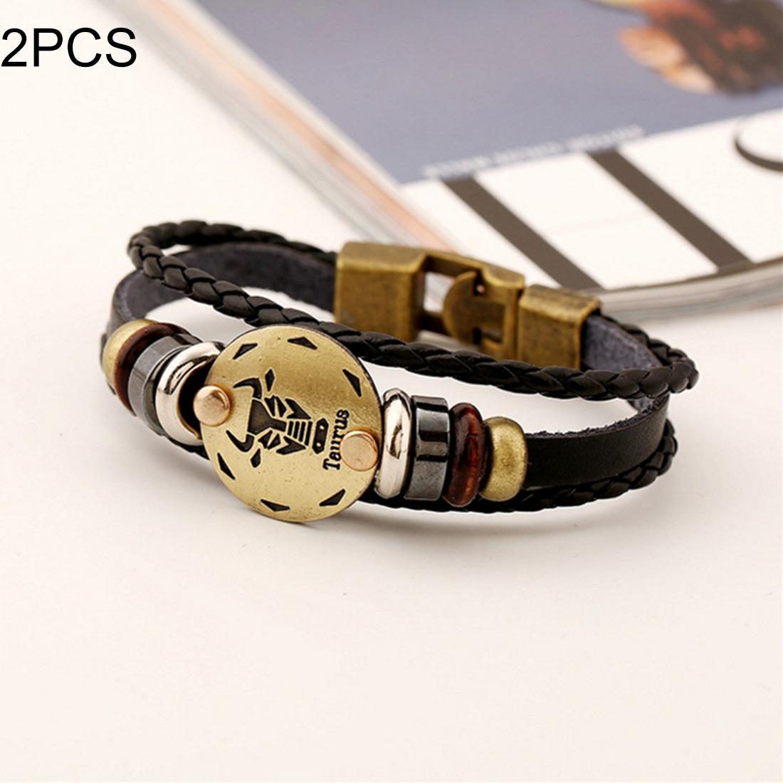 2 PCS Couple Lovers Jewelry Leather Braided Pisces Constellation Detail Hand Chain Bracelet, Size: 21*1.2cm (Style4)