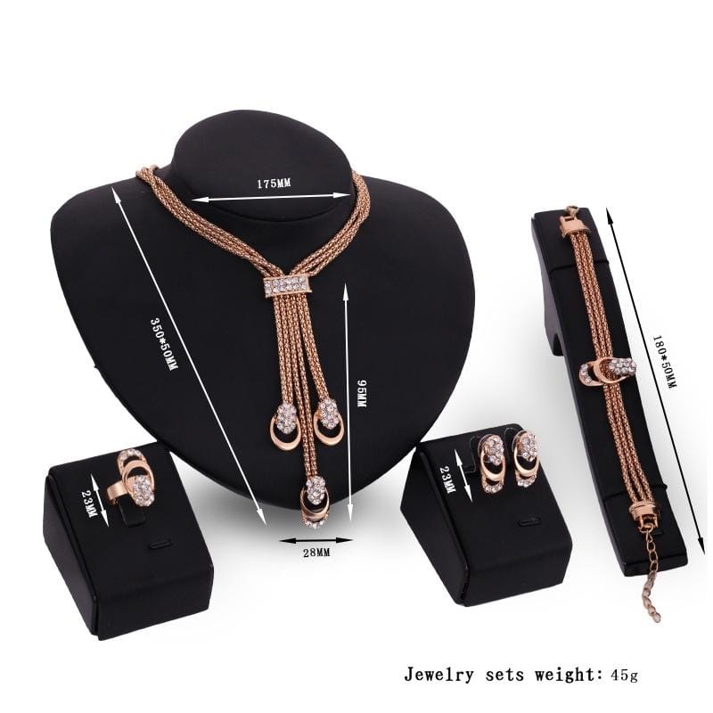 4 in 1 Fashion Gold Plated Diamond Dress Accessories Jewelry Set