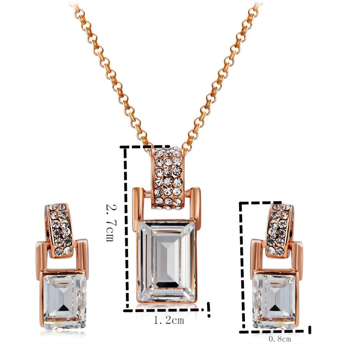 Barrel Shaped Crystal Inlaid Pendant Necklace and Earring Set for Female, Chain Length: 43cm