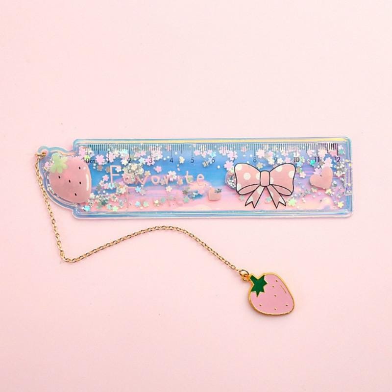 Cute Cartoon Quicksand Drawing Ruler Student Pendant Bookmark Stationery (Strawberry Pink)