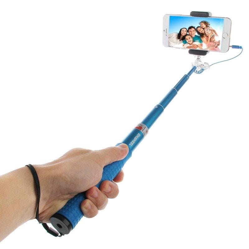 HAWEEL Wire Control Extendable Handheld Selfie Monopod with Tripod Holder & Clamp Mount for iPhone 6 & 6 Plus / Samsung / HTC, Max Length: 81cm (Blue)