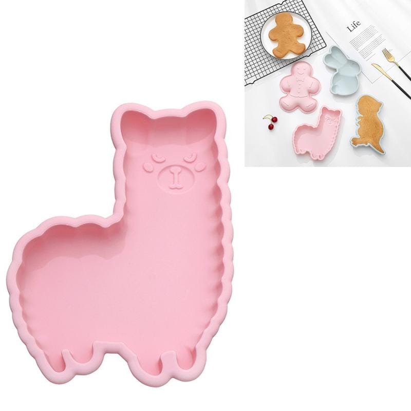 6 PCS Cartoon Animal Shape Silicone Non-cut high Temperature Baking Cake Mold, Style:Alpaca (Pink)