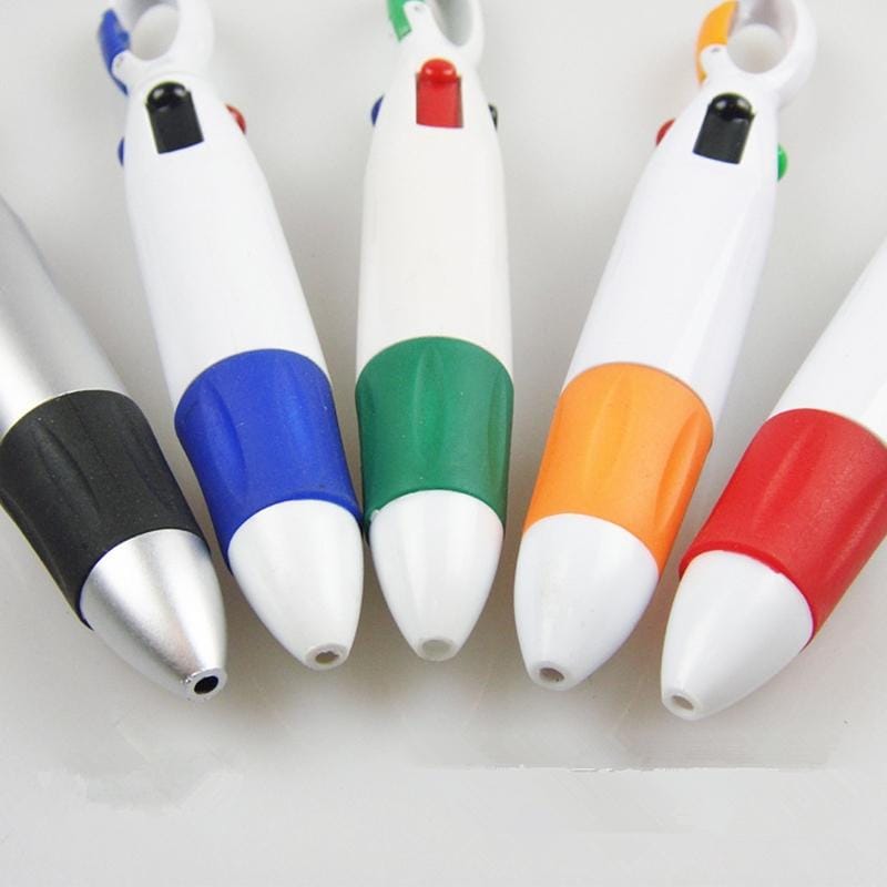 6 PCS Cute Carabiner Ballpoint Pen Multicolor 4 In 1 Colorful Pen School Stationery with Keychain (Orange)