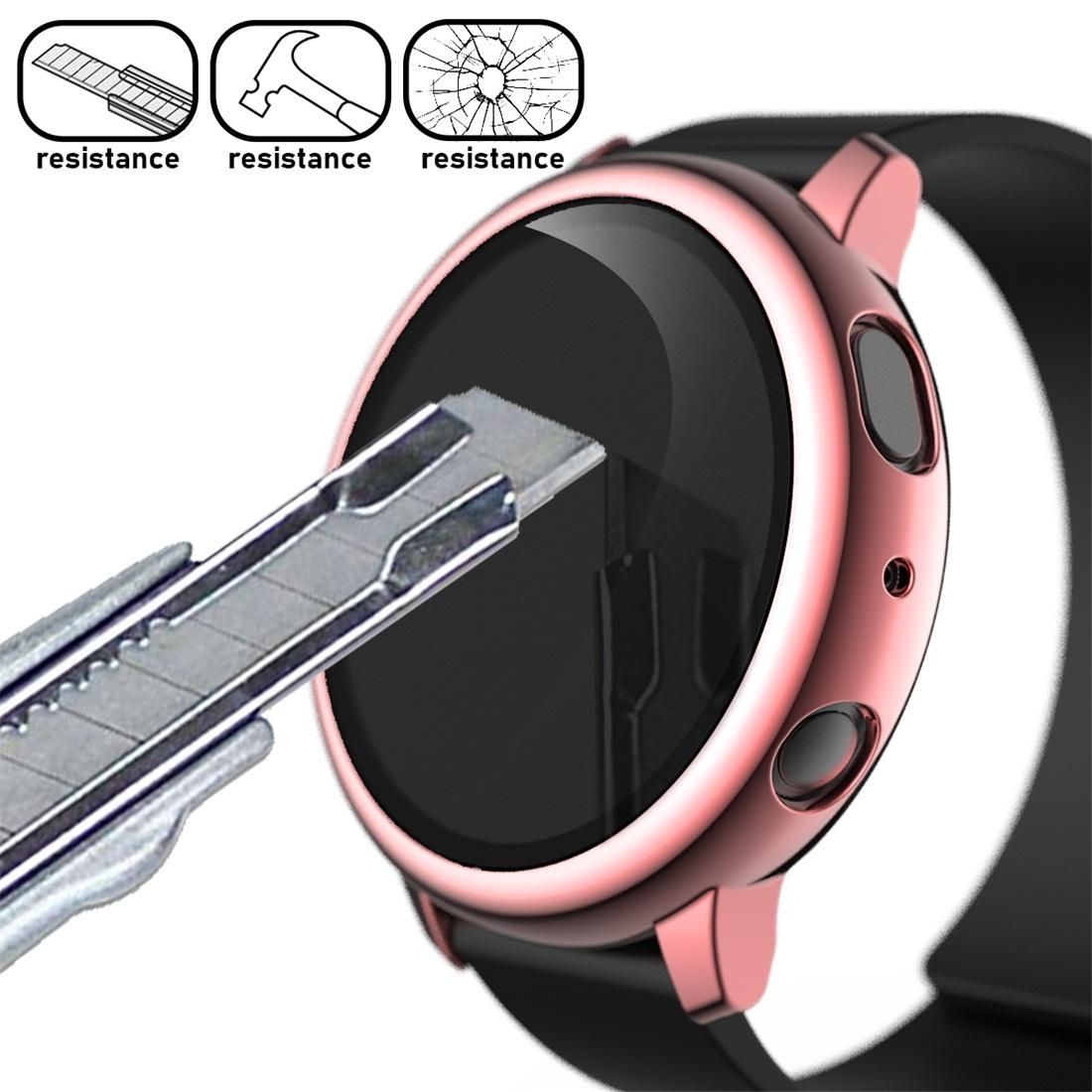 For Samsung Galaxy Watch Active 2 40mm Electroplate PC Protective Case with Tempered Glass Film (Rose Gold)