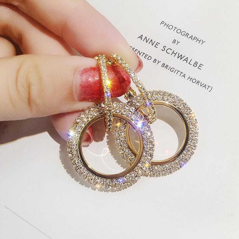 925 Silver Needle Diamond Geometric Circle Earrings (S925-rose gold)