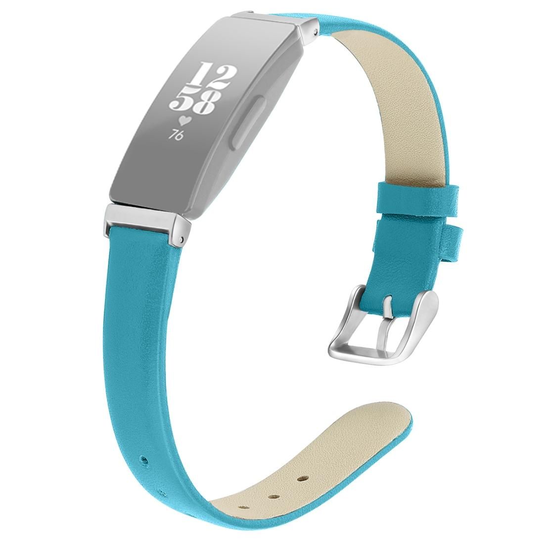 For Fitbit Inspire / Inspire HR Leather Replacement Wrist Strap Watchband with Metal Connector, Size:L (Blue)