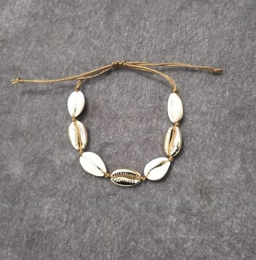 Shell Charm Hand Chain Necklace Beige Cord Hand Jewelry Necklace, Design:Gold Bracelet