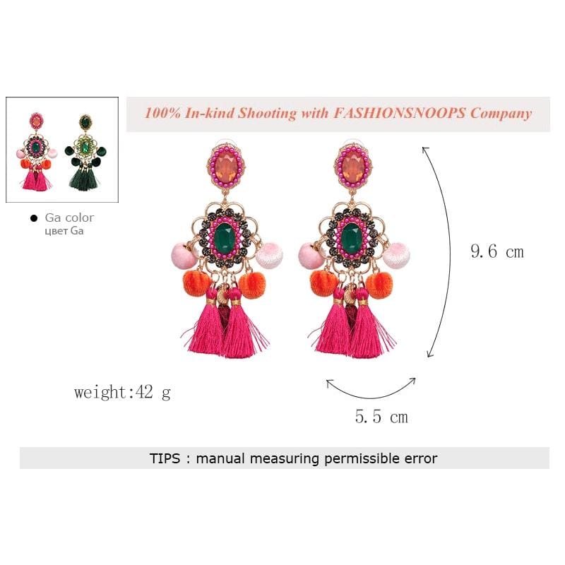 Drop Hairball Earring Handmade Tassel Big Earring Fringed earrings (Green)