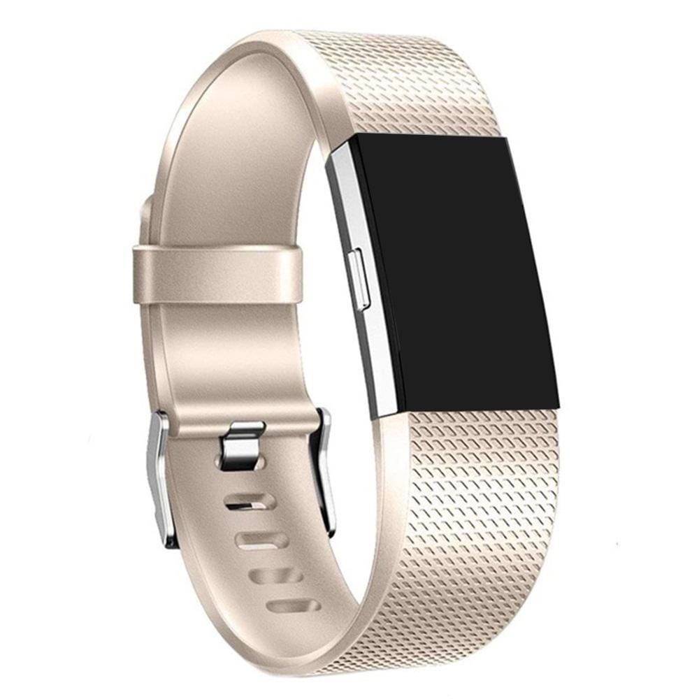 For FITBIT Charge 2 Checkered Metal Watch Band (Champagne Gold)