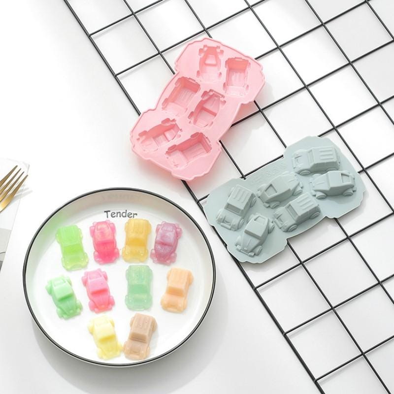 6 PCS Creative Cake Chocolate Mold 3D Car Cartoon Household Silicone Baking Ice Tray Mold ( Blue)