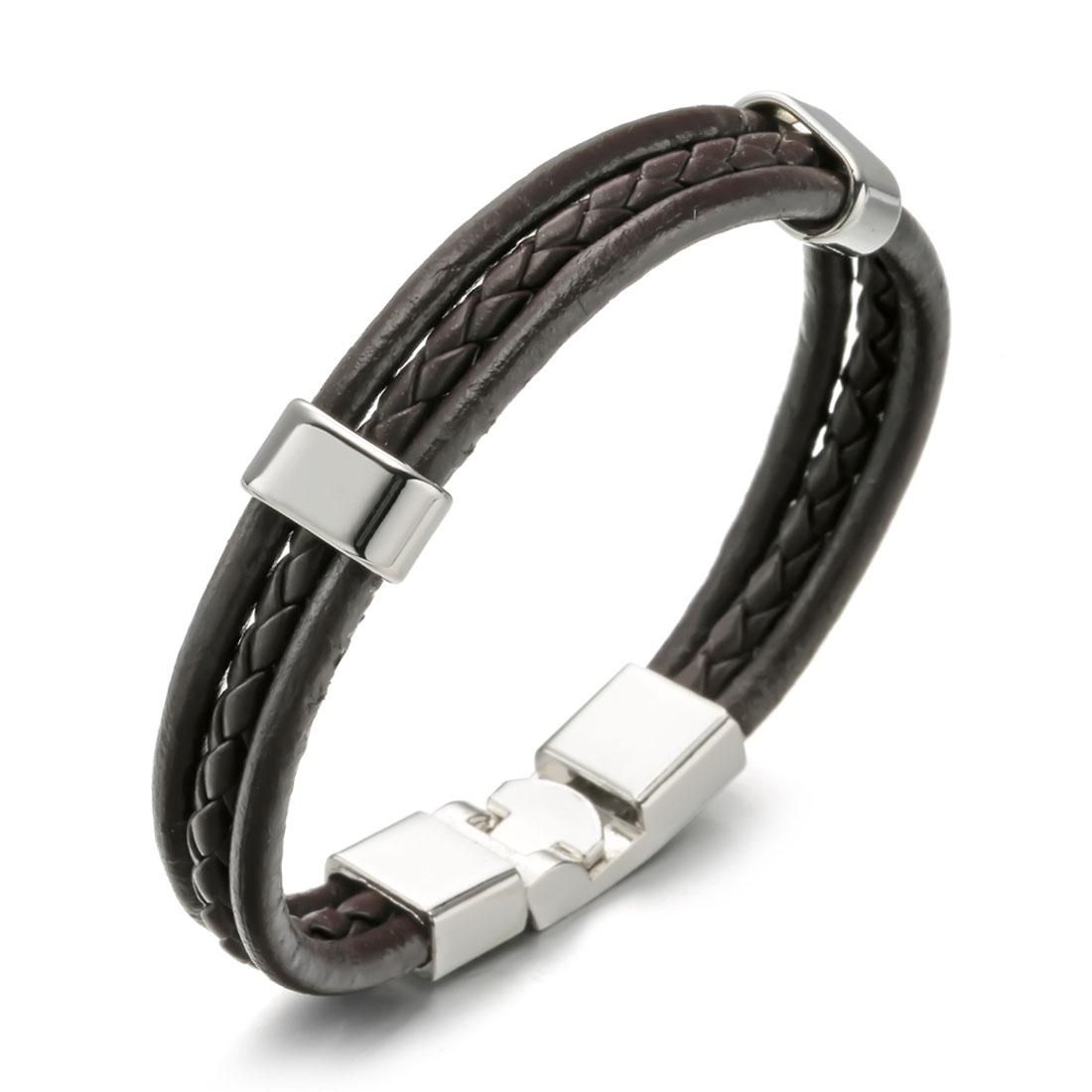 European and American Fashion Men Jewelry 3 Layer Style Weave Leather Bracelet Classic Brown PU Leather Bracelet