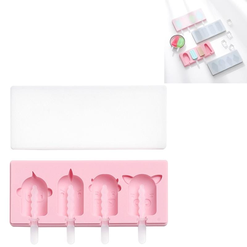 2 PCS Handmade Cartoon Homemade Ice Cream Silicone Stick Ice Mold with Lid DIY Ice Box, Style:Simple Doll (Pink)